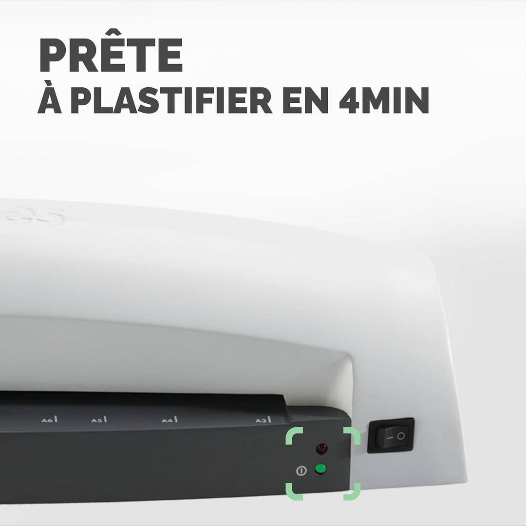 Voyants de mise en route et interrupteur de la plastifieuse à pochettes Fellowes Lunar A3