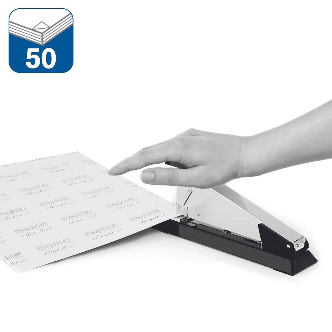 Capacité de 50 feuilles de l'agrafeuse de bureau Rapid Classic K2+ noire.