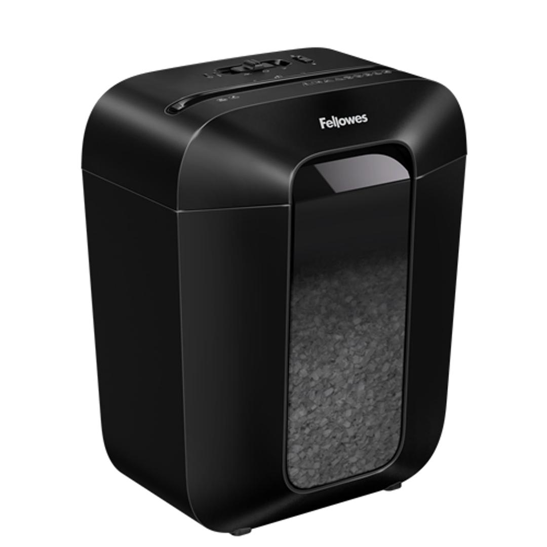 Destructeur coupe croisée P4 LX41 Mini-Cut Powershred FELLOWES — Vue latérale du bac et de son bloc de coupe - destructeur de papier fellowes