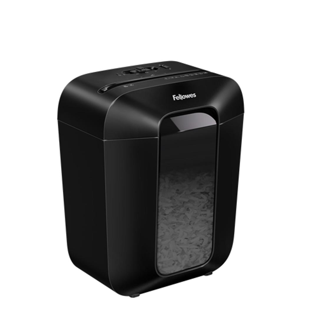 Destructeur coupe croisée P4 LX50 Powershred noir FELLOWES — Vue latérale du bac et de son bloc de coupe - Destructeur de papier Fellowes