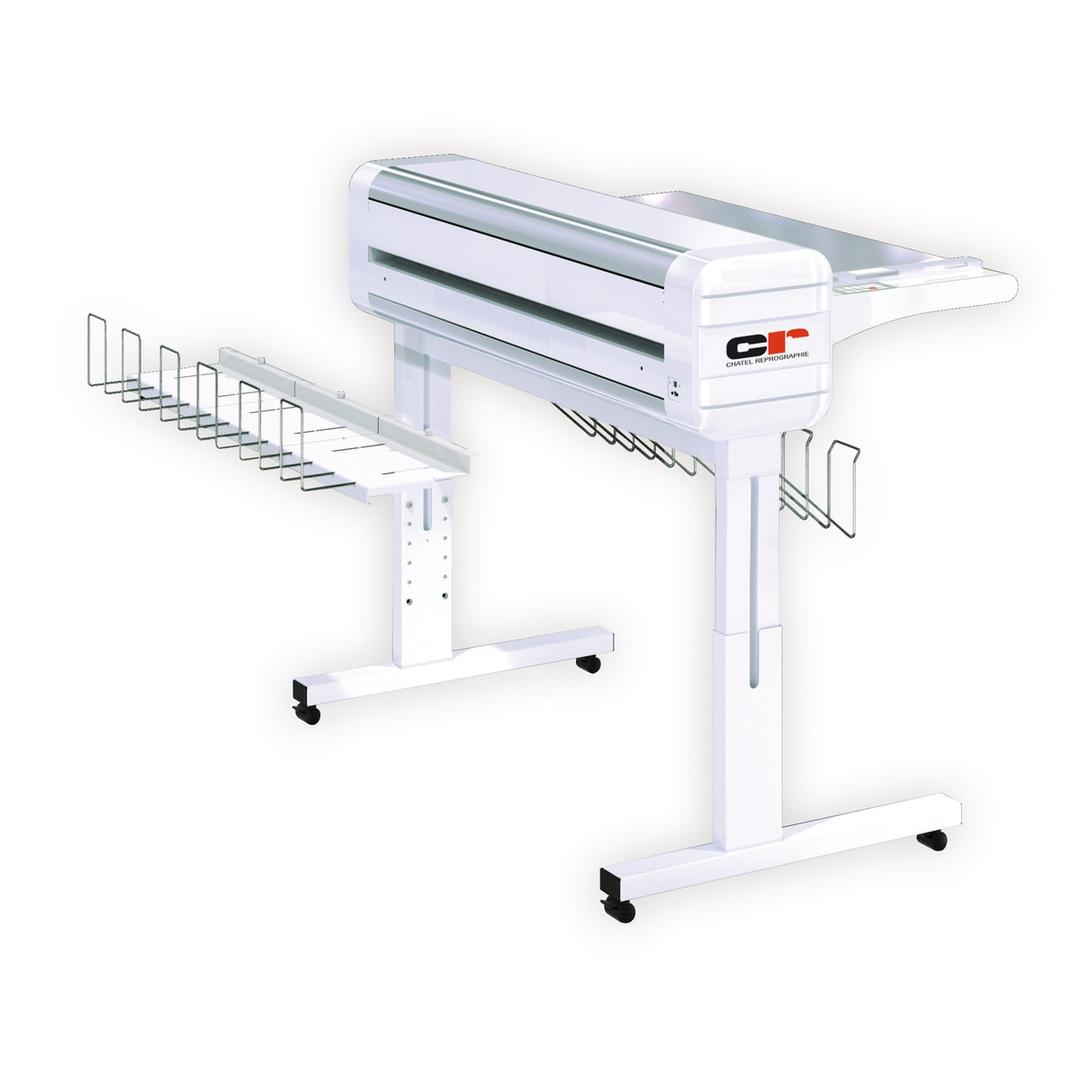 Kit de pliage 30 m Kit 30 Powersinus Evo CHATEL REPROGRAPHIE — Bac arrière du Kit 30 monté sur une plieuse de plans Chatel Powersinus Evo
