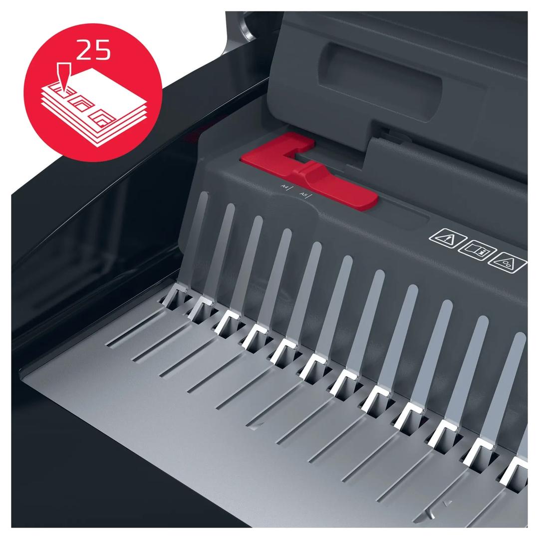 Perforelieuse manuelle à peignes plastiques, 25 feuilles CombBind CB25 GBC - Détail de la perforation avec capacité de 25 feuilles