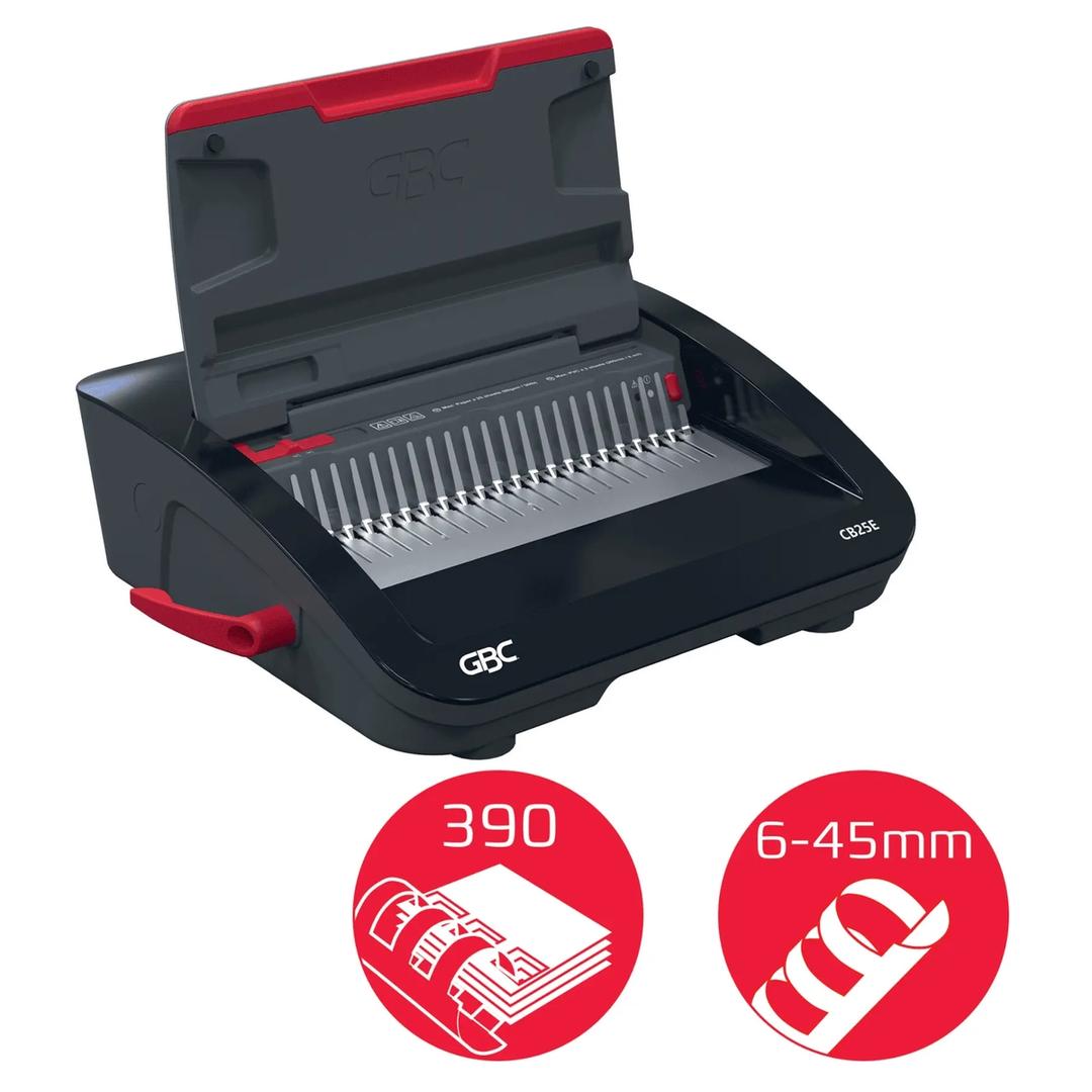 Perforelieuse électrique à peignes plastiques, 25 feuilles CombBind CB25E GBC - Capacité de reliure 390 feuilles avec anneaux plastiques de 6 à 45 mm