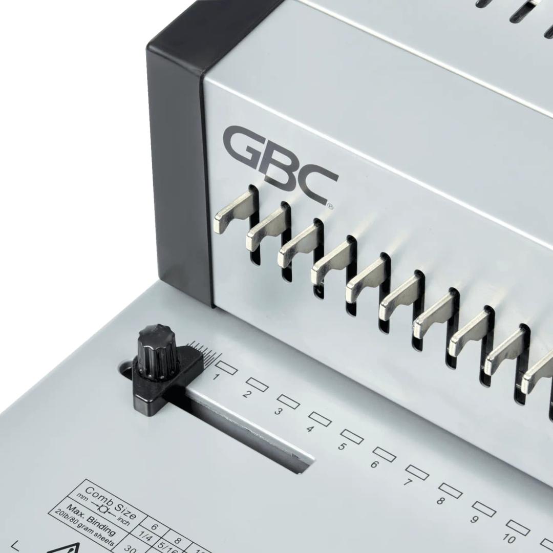 Dents d'ouverture du peigne et molette de réglage du perforelieur GBC CB25 Pro