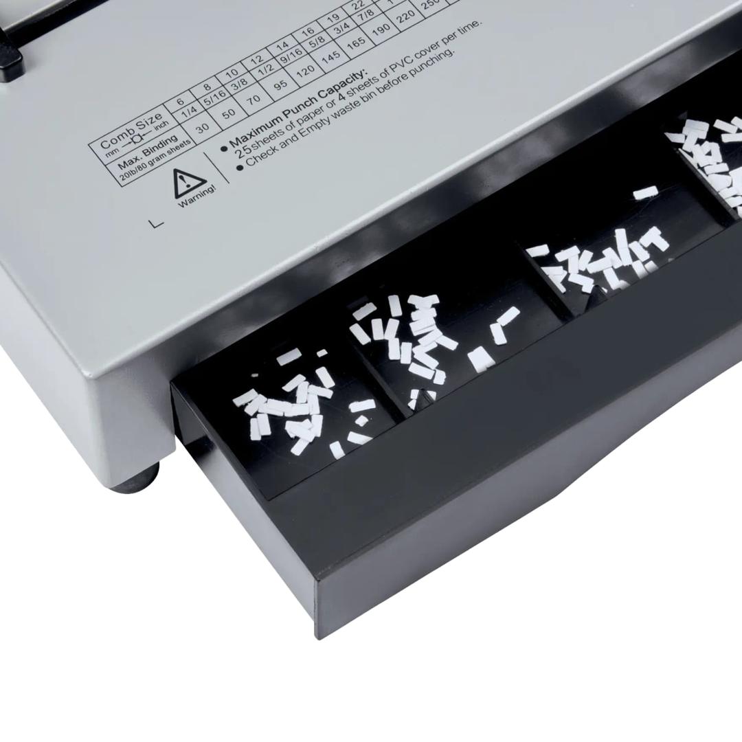 Bac à confettis ouvert du perforelieur GBC CB25 Pro