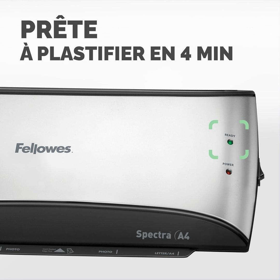 Voyants Ready et Power sur le capot de la plastifieuse à pochettes Fellowes Spectra A4
