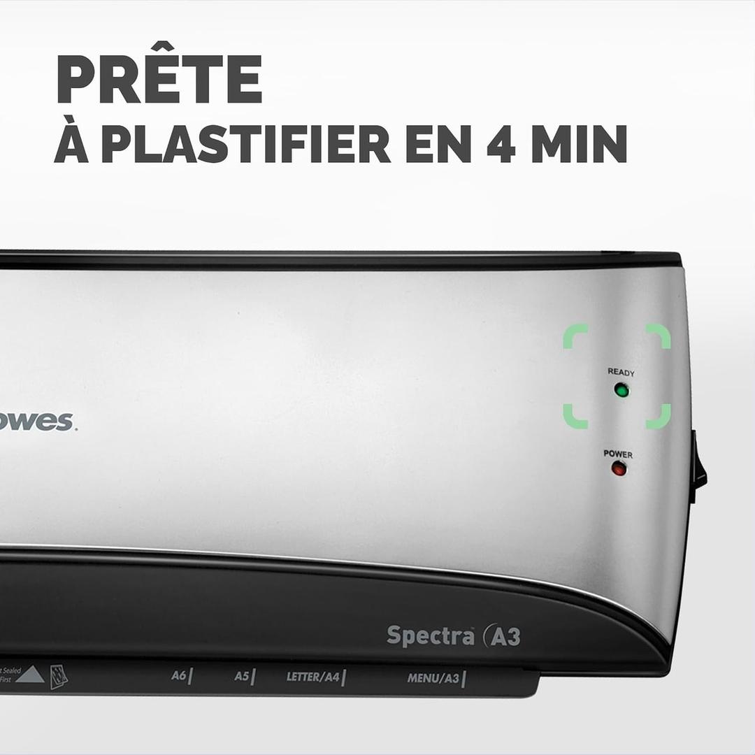 Voyants Ready et Power sur le capot de la plastifieuse à pochettes Fellowes Spectra A3