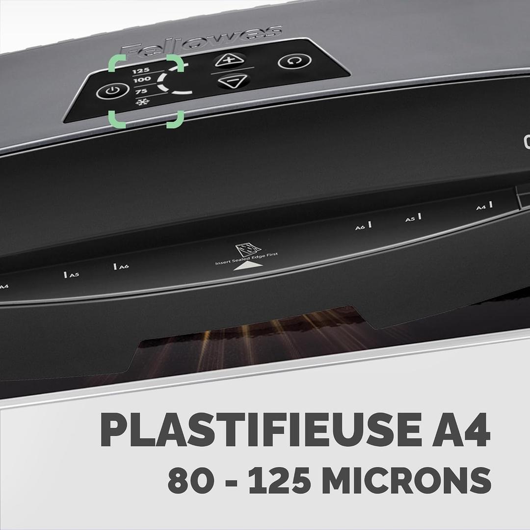 Bandeau de commande de la plastifieuse à pochettes Fellowes Calibre A4
