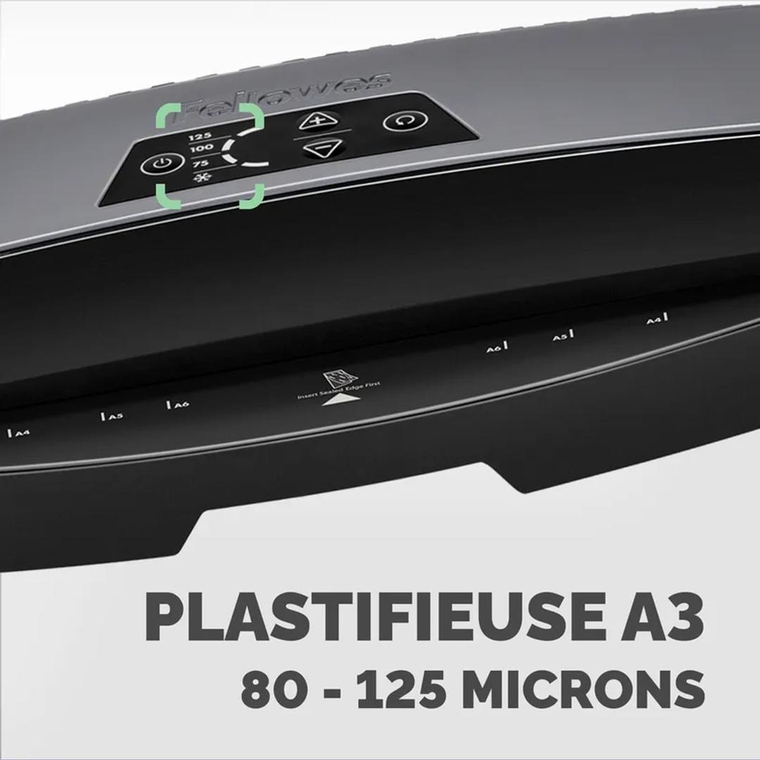 Bandeau de commande de la plastifieuse à pochettes Fellowes Calibre A3