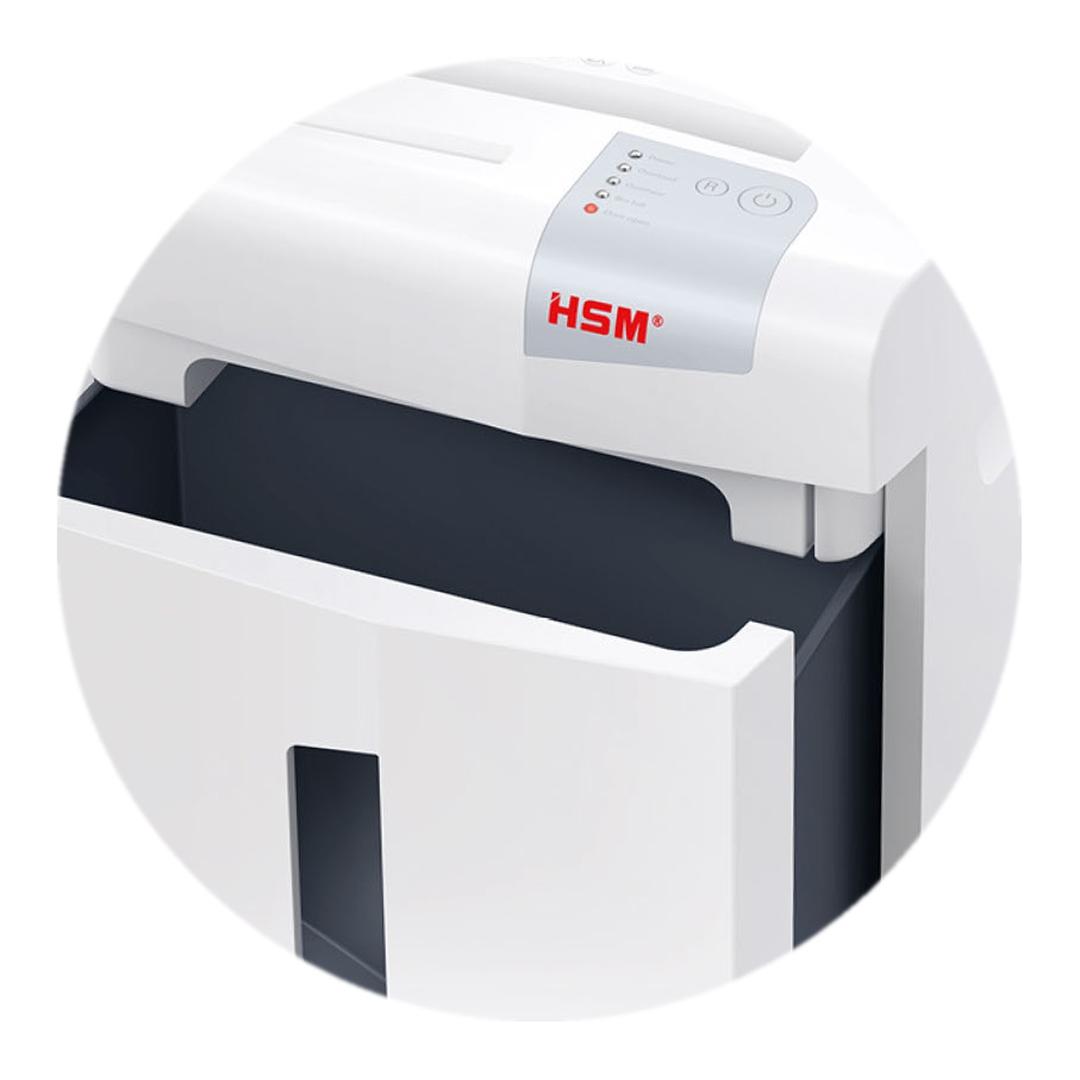 Destructeur de documents coupe croisée P-4 shredstar X24 HSM - Corbeille de 30 litres sortie du destructeur de documents HSM shredstar X24