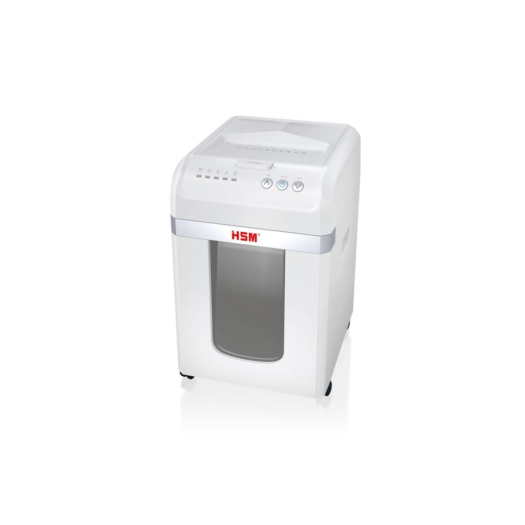 Destructeur de documents à alimentation automatique P-5 shredstar Autofeed X200pro HSM — Destructeur de documents très confidentiels Hsm Shredstar Autofeed X200pro - 2 x 10 mm - Coupe micro-particules - P5 -Equipé de roulettes - vue d'ensemble collecteur fermé