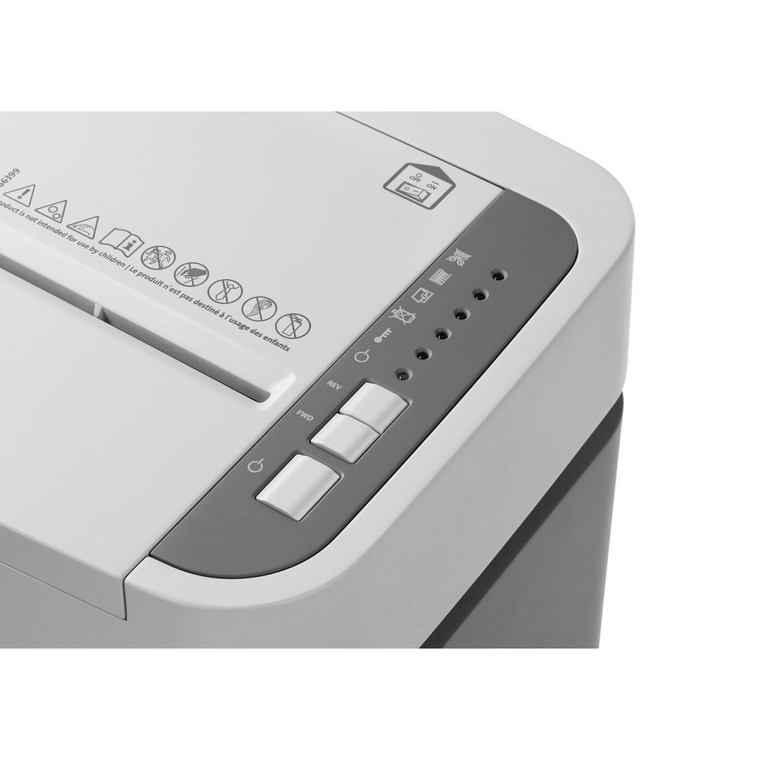 Destructeur coupe croisée P4 avec insertion papier automatique ShredMATIC 150 4 x 12 mm DAHLE — Tableau de commande du Dahle ShredMATIC 150 : marche avant, marche arrière et voyants de surcharge et de surchauffe