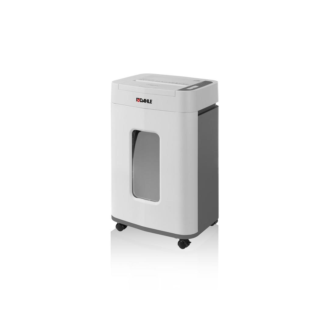 Destructeur coupe croisée P4 avec insertion papier automatique ShredMATIC 150 4 x 12 mm DAHLE — Destructeur de documents Dahle ShredMATIC 150 vu de profil, bac de 24 L