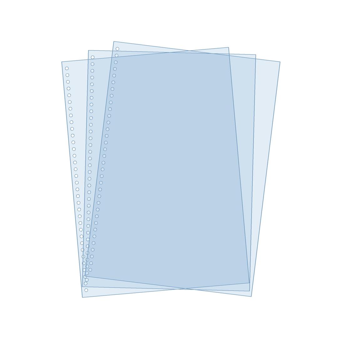 Couverture de reliure perforée A4 PVC 200 microns A4, 34 trous ronds FALCON K — Couvertures PVC transparentes A4 Falcon K 200 microns perforées 34 trous ronds, trois feuilles superposées