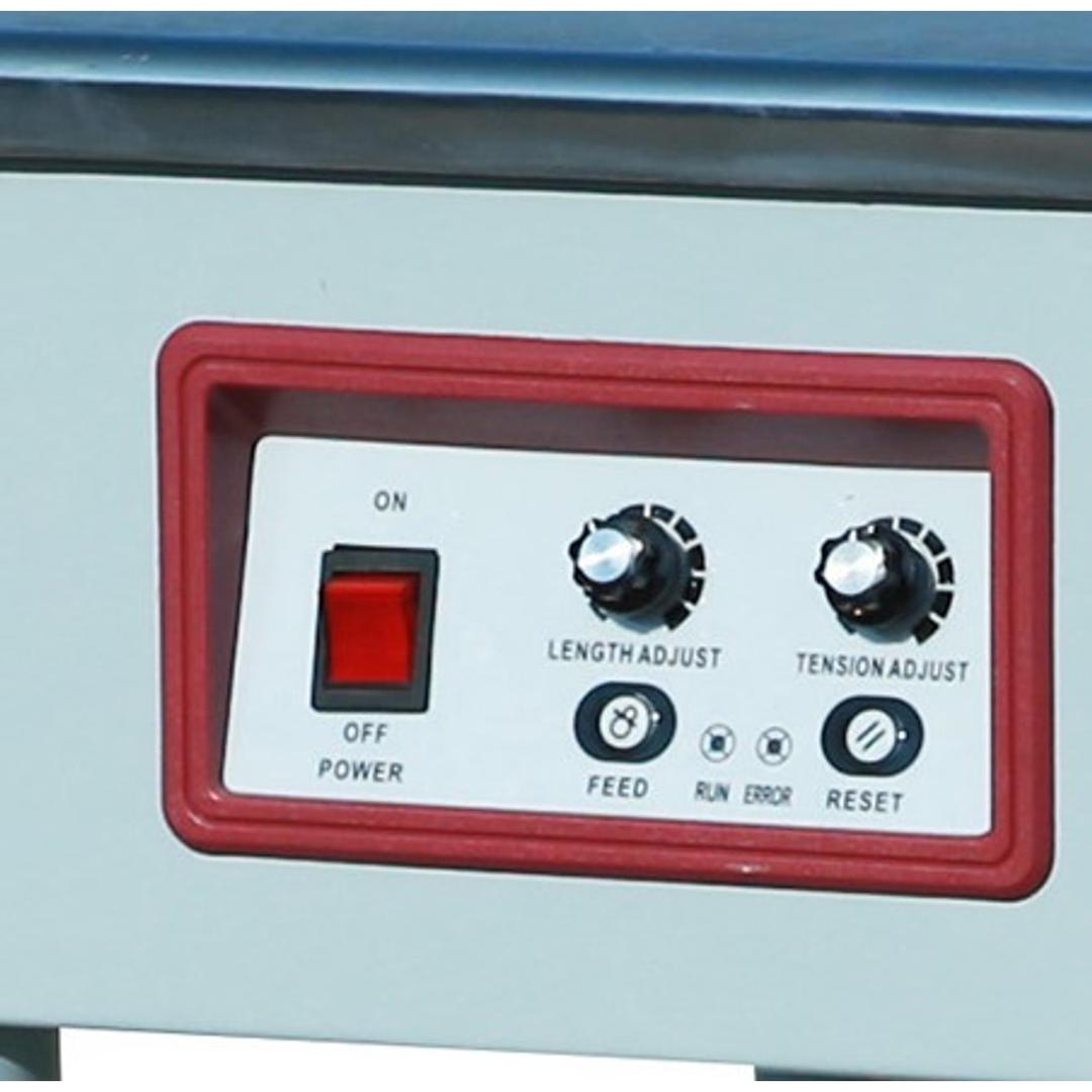 Cercleuse semi-automatique, feuillard 5 à 15,5 mm TD88A SUNPACK - Panneau de commande de la cercleuse SUNPACK TD88A, boutons de réglage de longueur et de tension, avance et réinitialisation