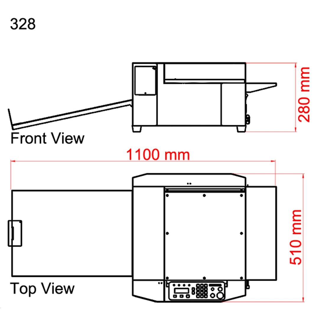 Raineuse micro-perforatrice semi-automatique 330 mm Gemini Lite 328 AUSJETECH - Plan coté de la raineuse Ausjetech Gemini Lite 328, 1 100 x 510 x 280 mm