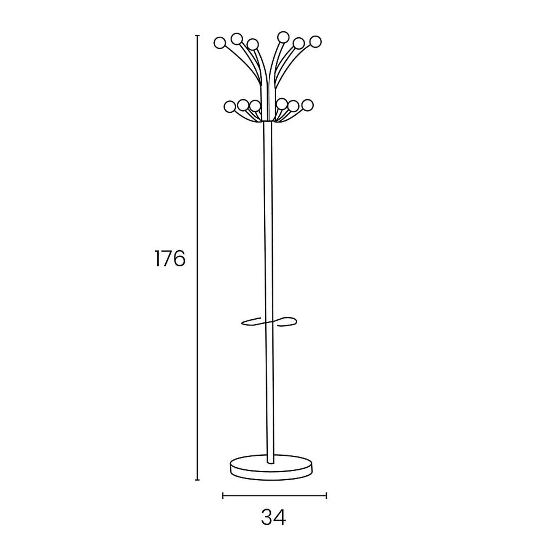 Portemanteau sur pied, 12 patères HAKEA UNILUX - Dimensions du portemanteau UNILUX HAKEA, 176 cm de haut, base de 34 cm
