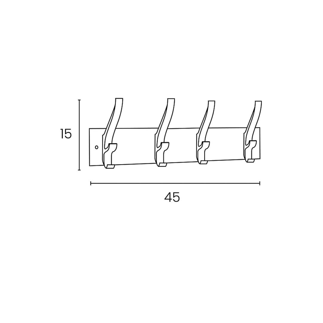 Patère murale, 4 patères CYPRES 4 patères UNILUX - Patère murale UNILUX CYPRES 4 patères, dimensions, 45 x 15 cm