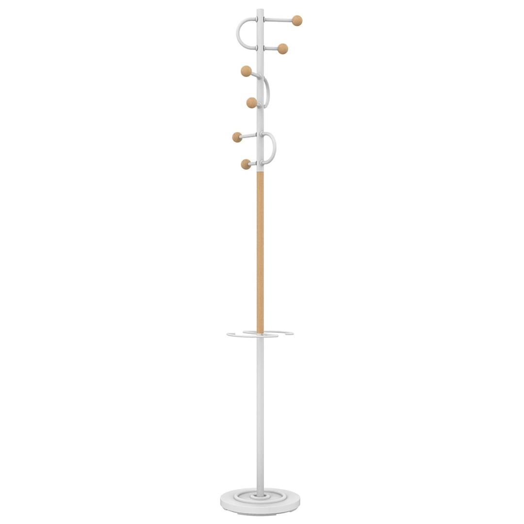 Portemanteau sur pied, 6 patères STUDIO UNILUX - Portemanteau sur pied UNILUX STUDIO, vue d'ensemble, blanc et hêtre