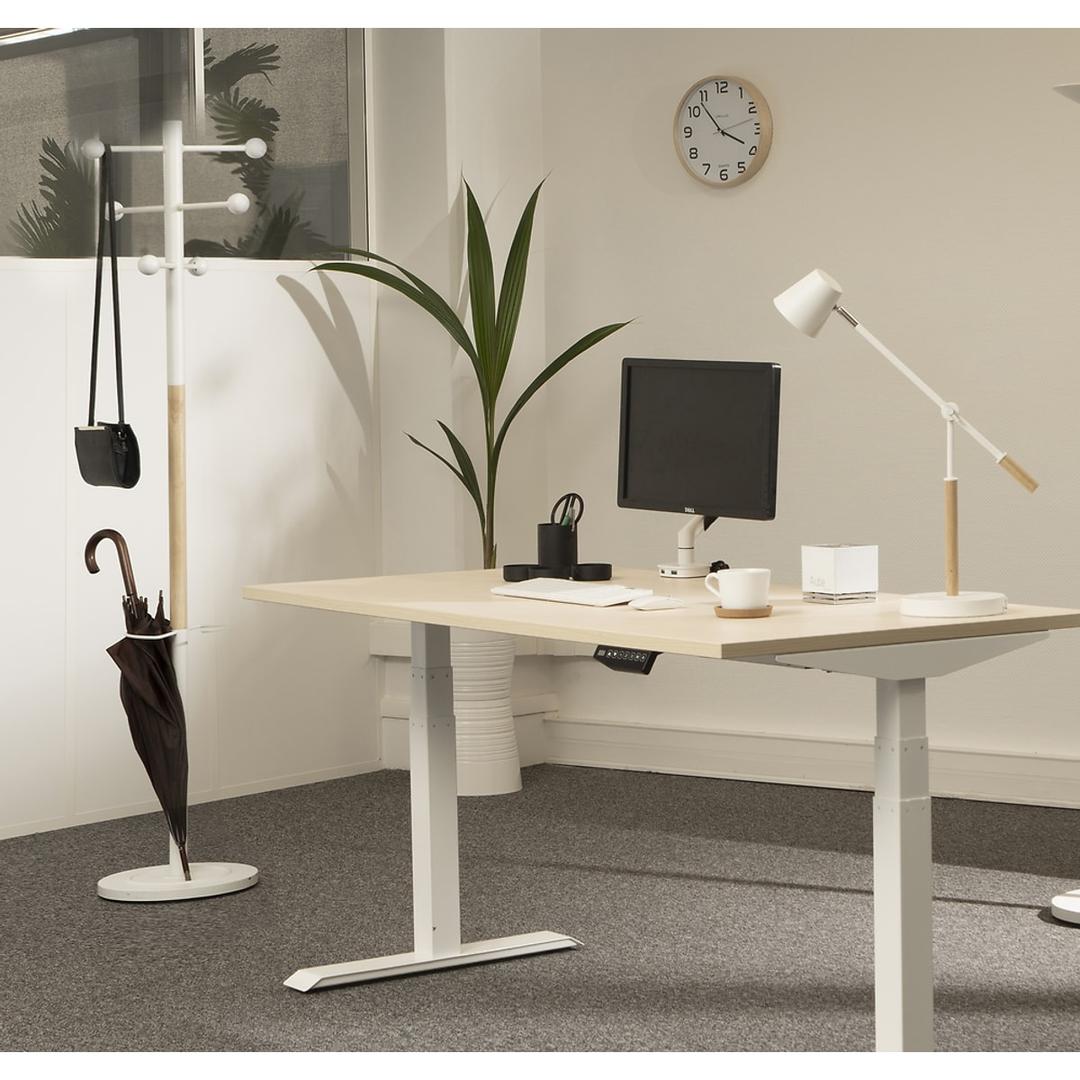 Portemanteau sur pied, 6 patères ACCESS blanc et hêtre UNILUX - Portemanteau sur pied UNILUX ACCESS blanc et hêtre, en situation dans un bureau