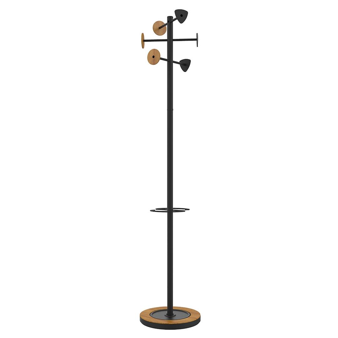 Portemanteau sur pied, 6 patères BORA BAMBOO noir et bambou UNILUX - Portemanteau sur pied UNILUX BORA BAMBOO noir et bambou, vue d'ensemble