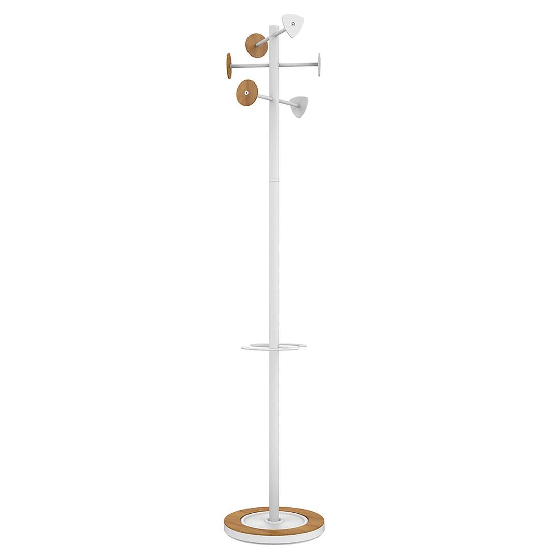 Portemanteau sur pied, 6 patères BORA BAMBOO blanc et bambou UNILUX - Portemanteau sur pied UNILUX BORA BAMBOO blanc et bambou, vue d'ensemble