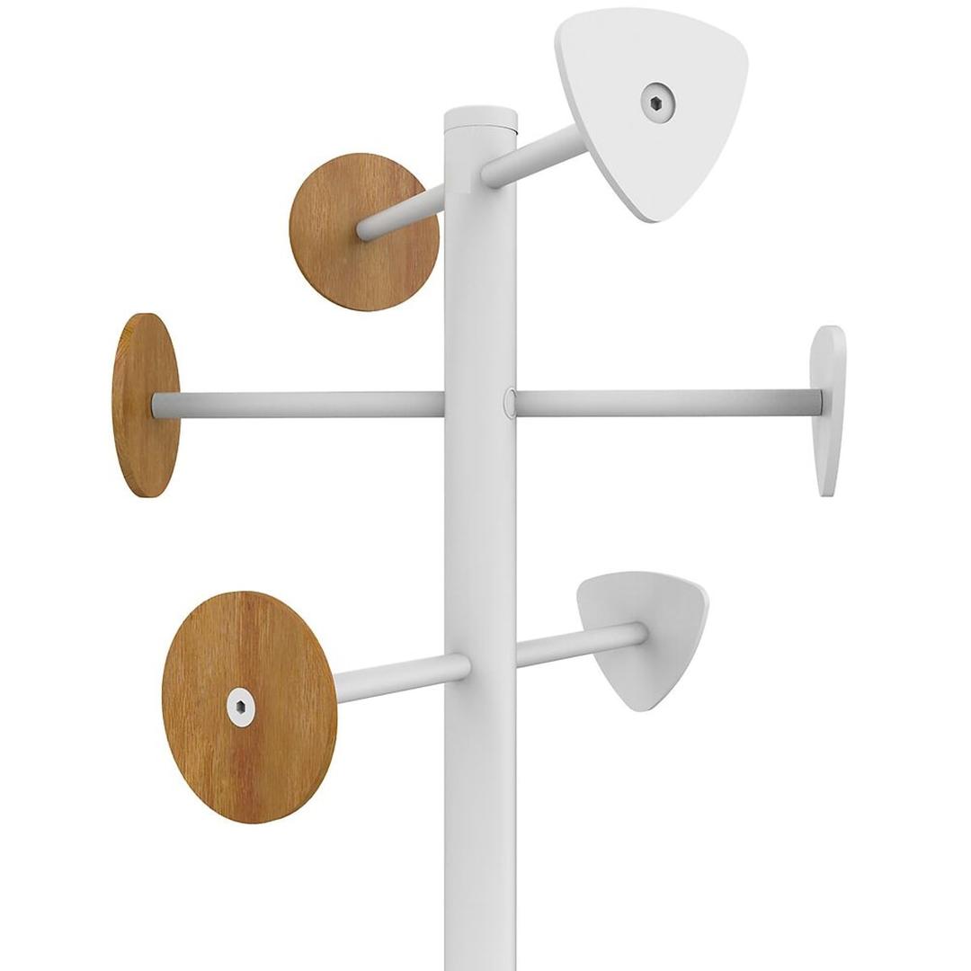 Portemanteau sur pied, 6 patères BORA BAMBOO blanc et bambou UNILUX - Portemanteau sur pied UNILUX BORA BAMBOO blanc et bambou, patères en bambou, détail