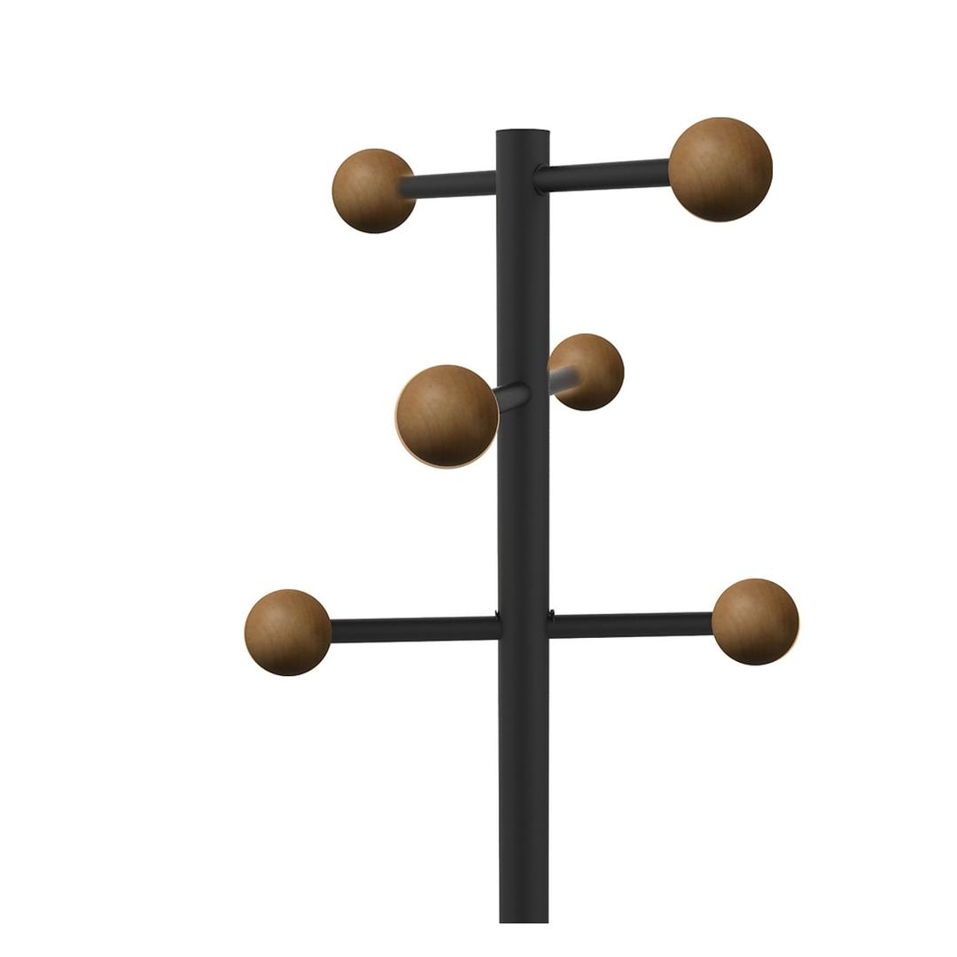 Portemanteau sur pied, 6 patères WELCOME noir et bois UNILUX - Portemanteau sur pied UNILUX WELCOME noir et bois, patères sphériques en bois, détail