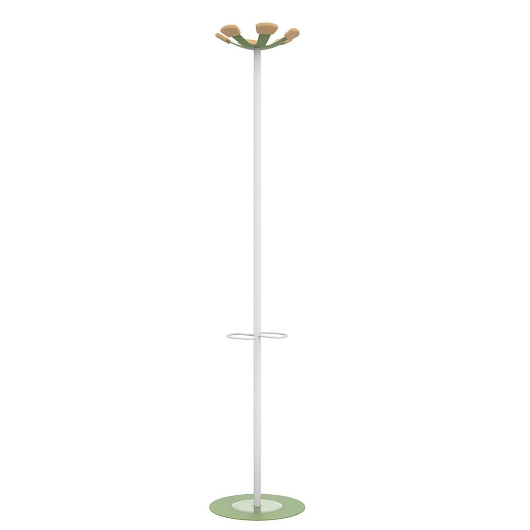 Portemanteau sur pied, 6 patères en hêtre AURORA blanc et vert lichen UNILUX - Portemanteau sur pied UNILUX AURORA blanc et vert lichen, vue d'ensemble