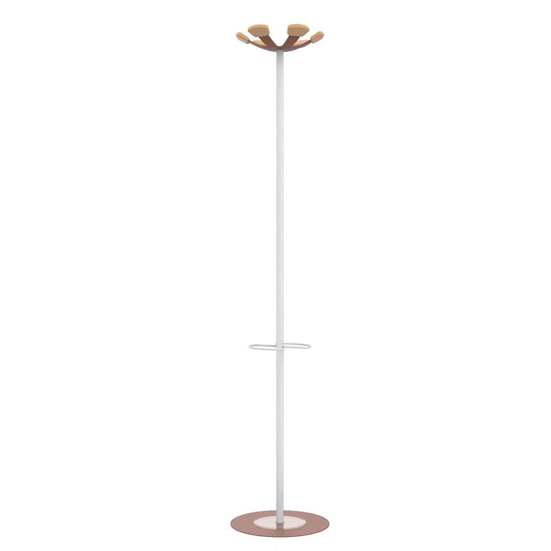 Portemanteau sur pied, 6 patères en hêtre AURORA blanc et brique UNILUX - Portemanteau sur pied UNILUX AURORA blanc et brique, vue d'ensemble