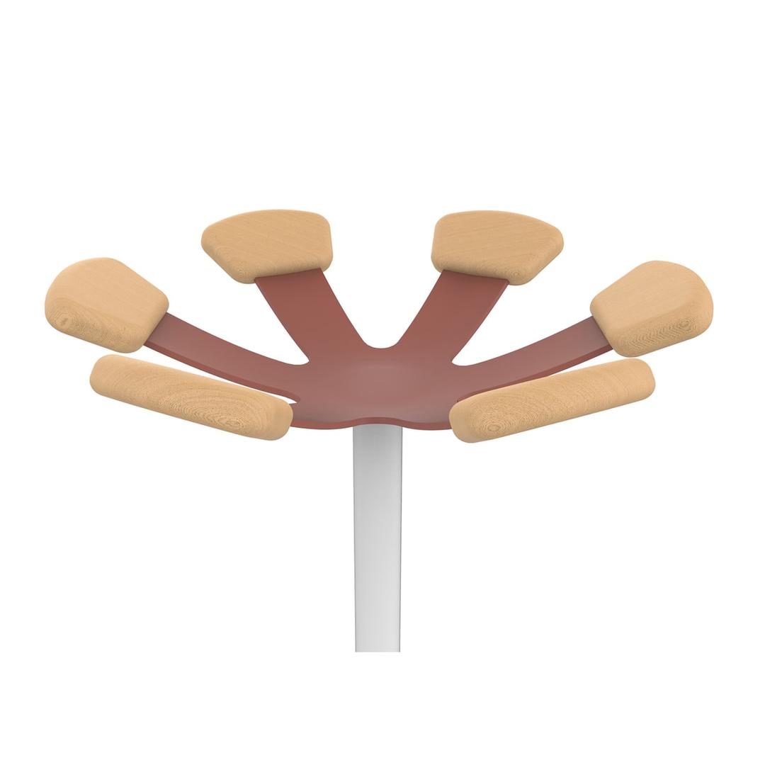 Portemanteau sur pied, 6 patères en hêtre AURORA blanc et brique UNILUX - Portemanteau sur pied UNILUX AURORA blanc et brique, patères en hêtre sur couronne brique, détail