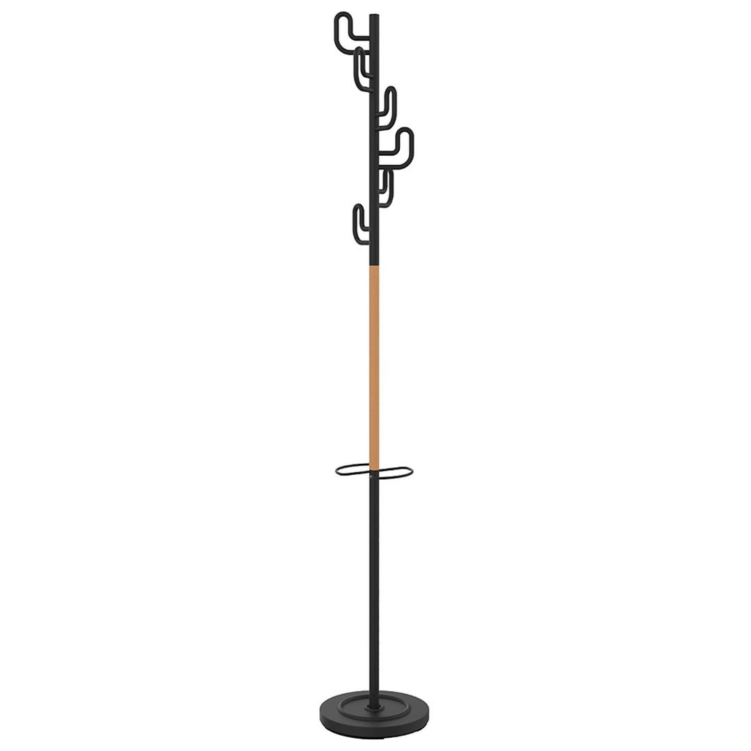Portemanteau sur pied, 6 patères CALIFORNIA noir et bois UNILUX - Portemanteau sur pied UNILUX CALIFORNIA noir et bois, vue d'ensemble