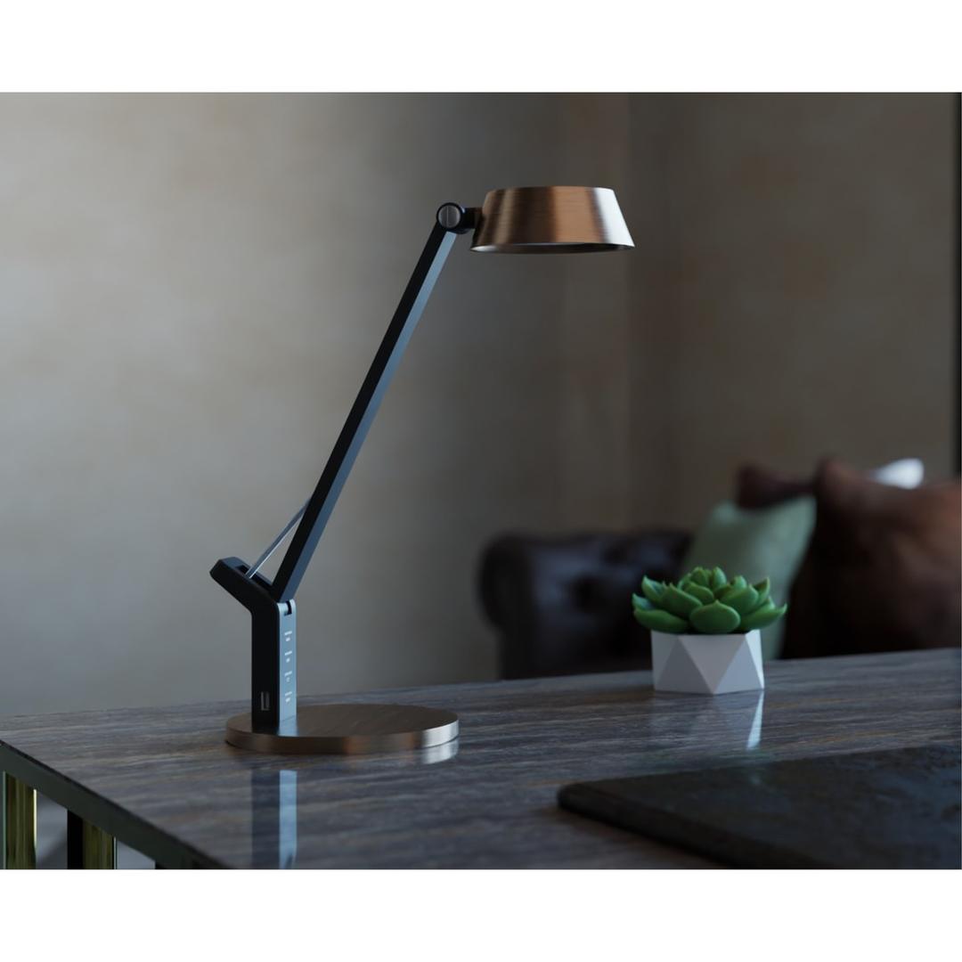 Lampe de bureau LED, port USB Glow HANSA - Lampe de bureau Hansa Glow cuivre, sur un bureau en marbre