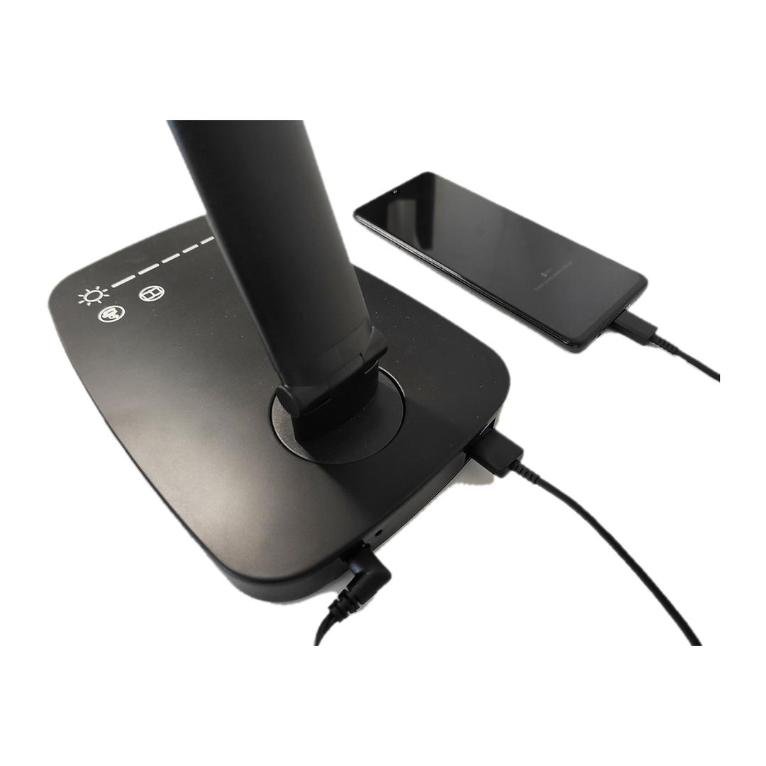 Lampe de bureau LED, température réglable TWISTLED UNILUX - Lampe de bureau UNILUX TWISTLED noir, recharge d'un téléphone par le port USB