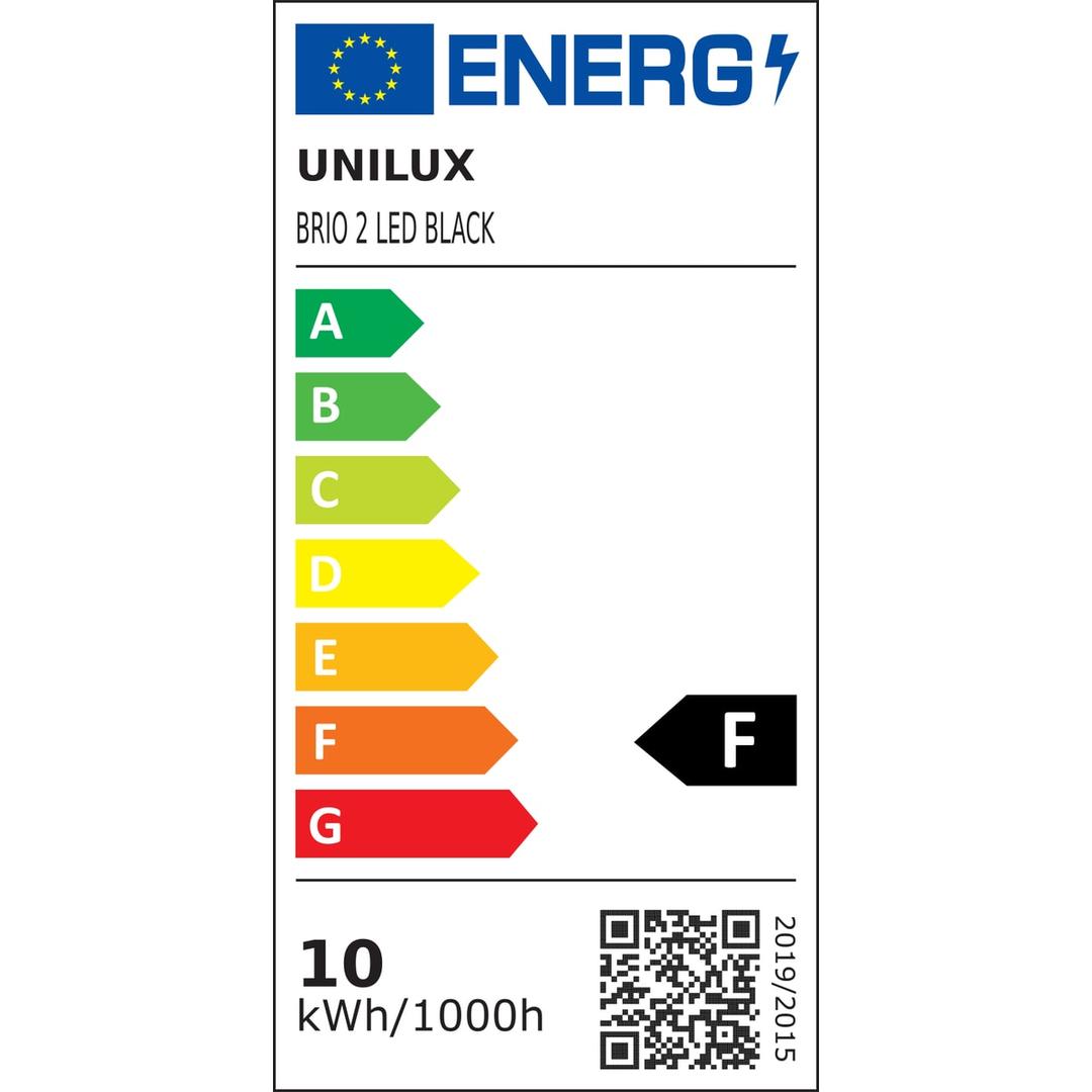 Lampe de bureau LED, double articulation BRIO 2.0 UNILUX - Étiquette énergie de la source LED, classe F, Lampe de bureau LED UNILUX BRIO 2.0 noir