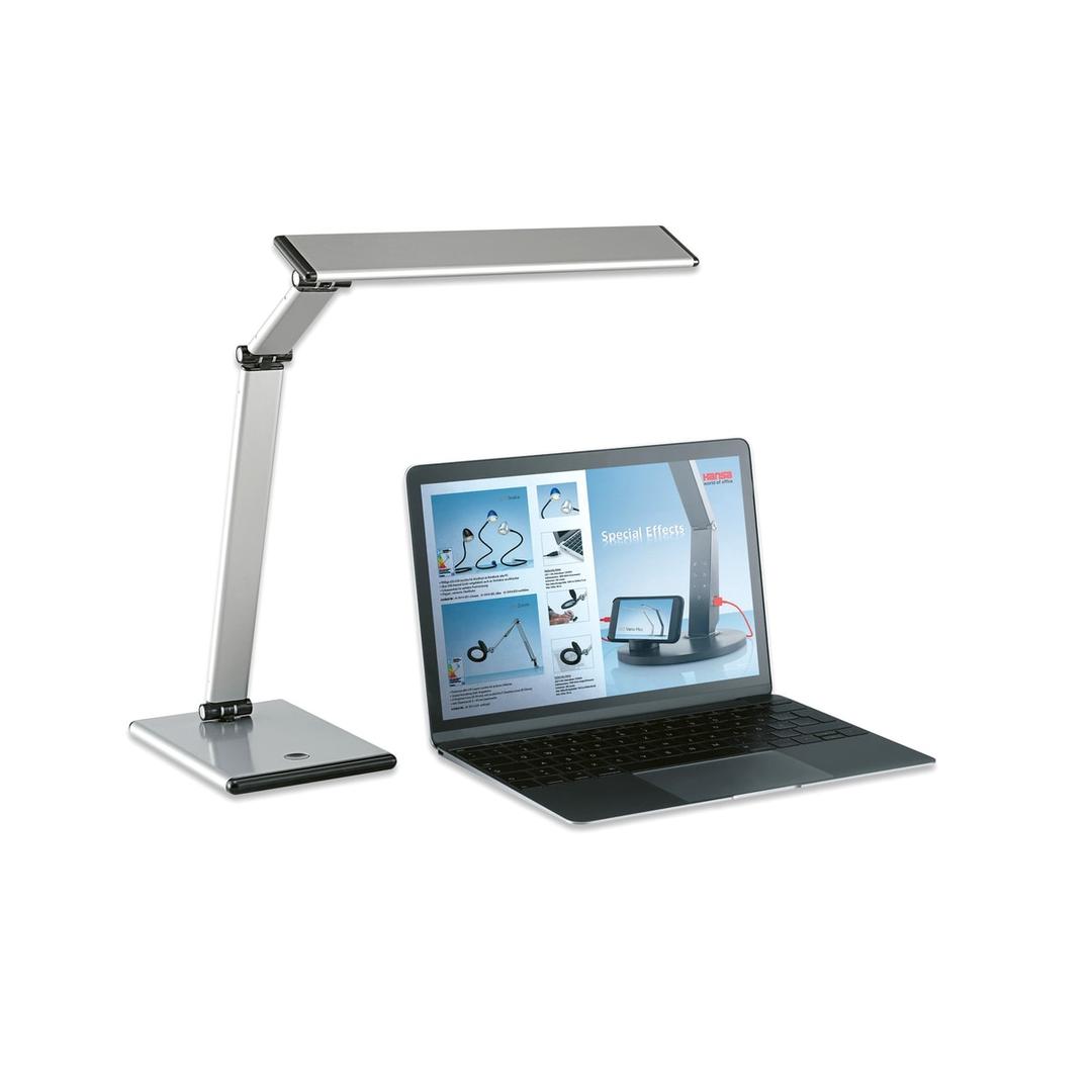 Lampe de bureau LED, variateur 4 niveaux Slim HANSA - Lampe de bureau Hansa Slim, à côté d'un ordinateur portable