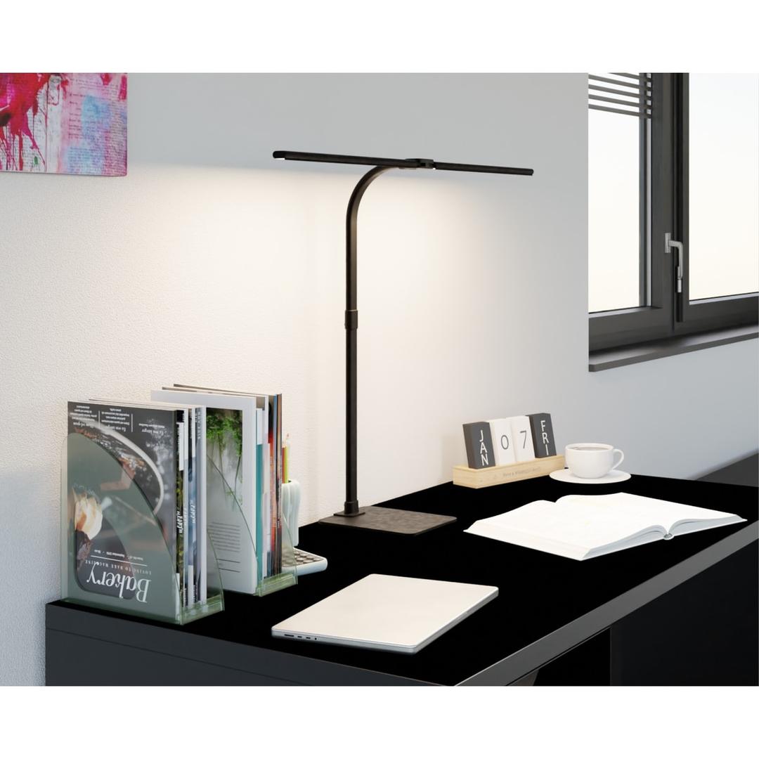 Lampe de bureau LED sur pied, double tête Novano HANSA - Lampe de bureau Hansa Novano, sur un bureau