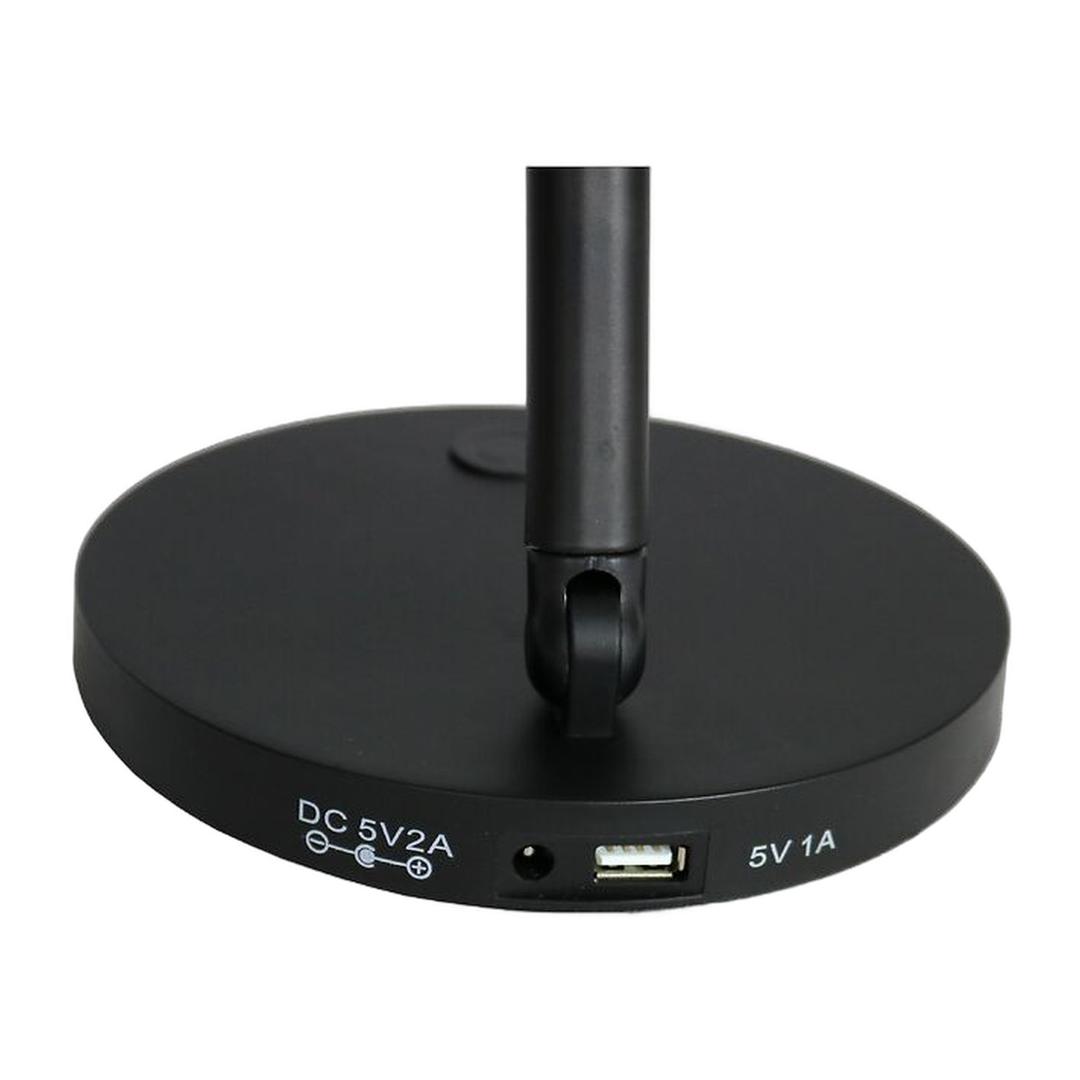 Lampe de bureau LED, port USB JACK UNILUX - Lampe de bureau LED UNILUX JACK noir, socle et port USB, détail