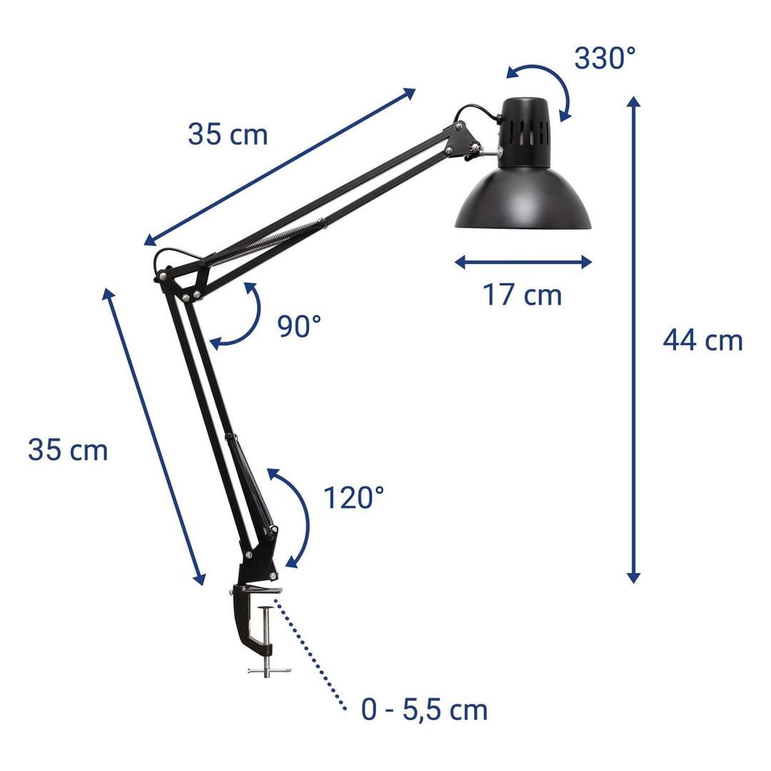 Lampe de bureau à pince, sans ampoule study noir MAUL - Lampe de bureau à pince MAULstudy noir, dimensions