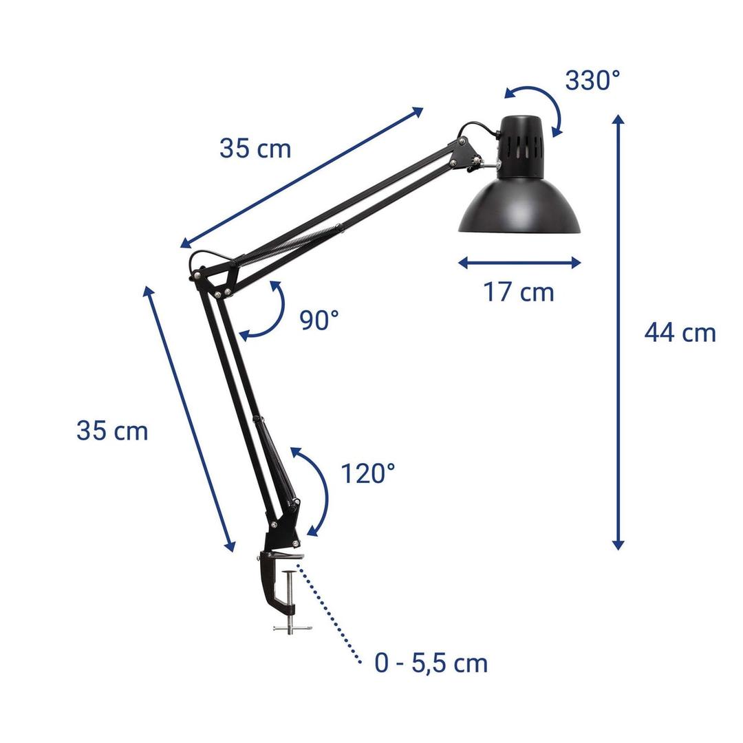 Lampe de bureau à pince, sans ampoule study noir MAUL - Lampe de bureau à pince MAULstudy noir, dimensions