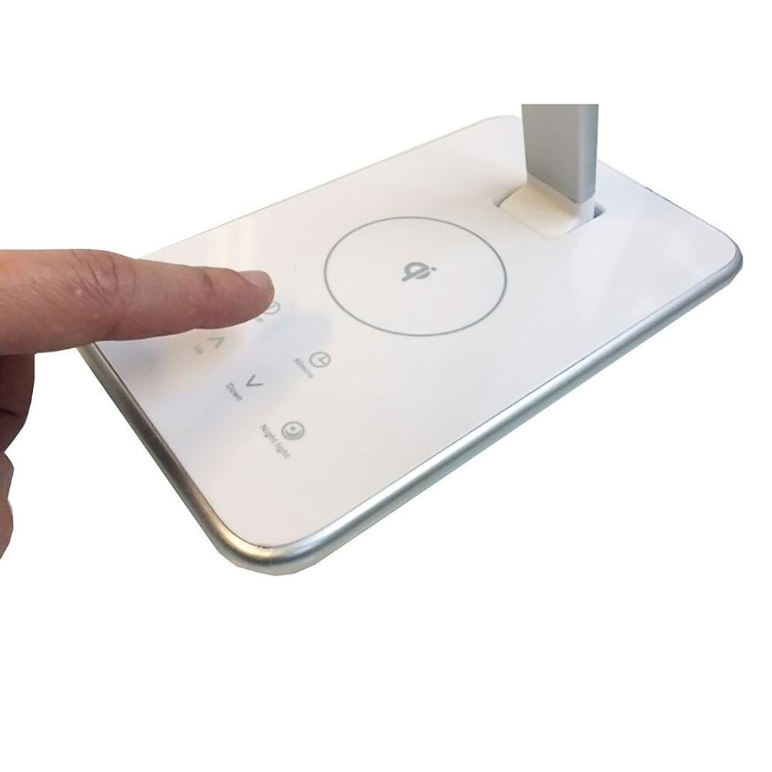Lampe de bureau LED, chargeur à induction JAZZ UNILUX - Lampe de bureau LED UNILUX JAZZ blanc, touches tactiles et zone de charge, détail