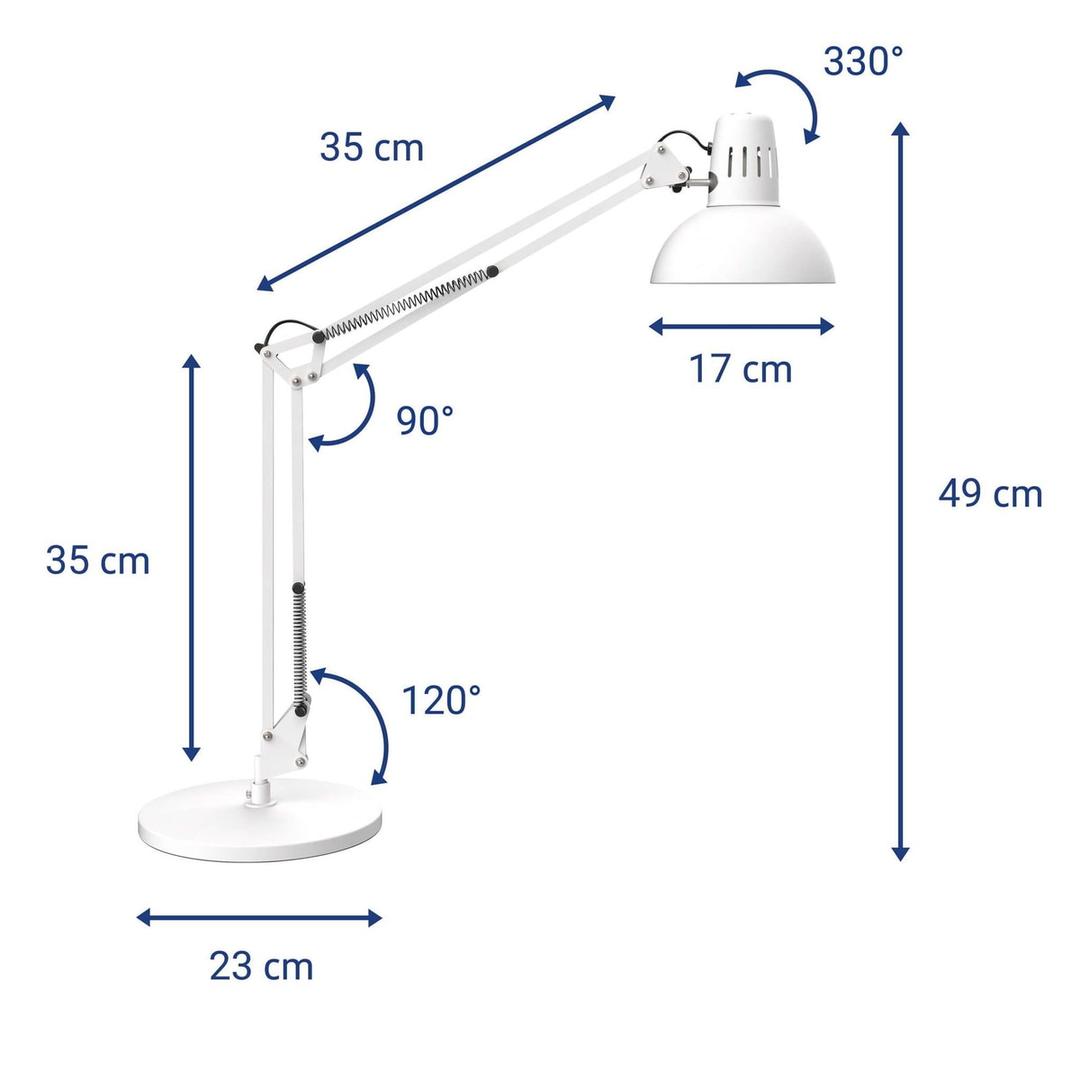 Lampe de bureau sur pied, ampoule LED fournie study LED sur pied blanc MAUL - Lampe de bureau sur pied MAULstudy LED blanc, dimensions