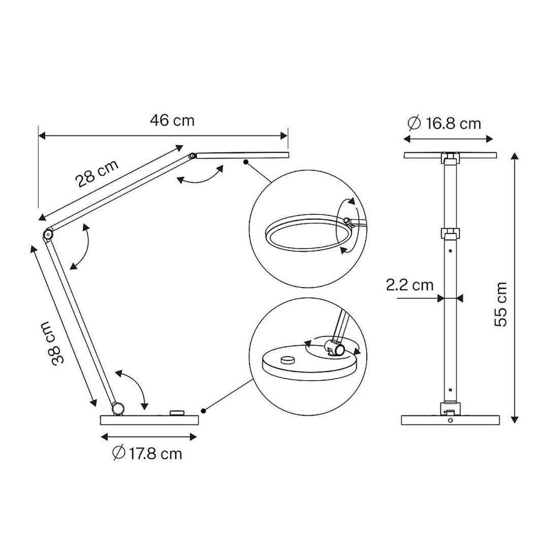 Lampe de bureau LED, IRC 94 OMEGA UNILUX - Lampe de bureau LED UNILUX OMEGA noir, dimensions