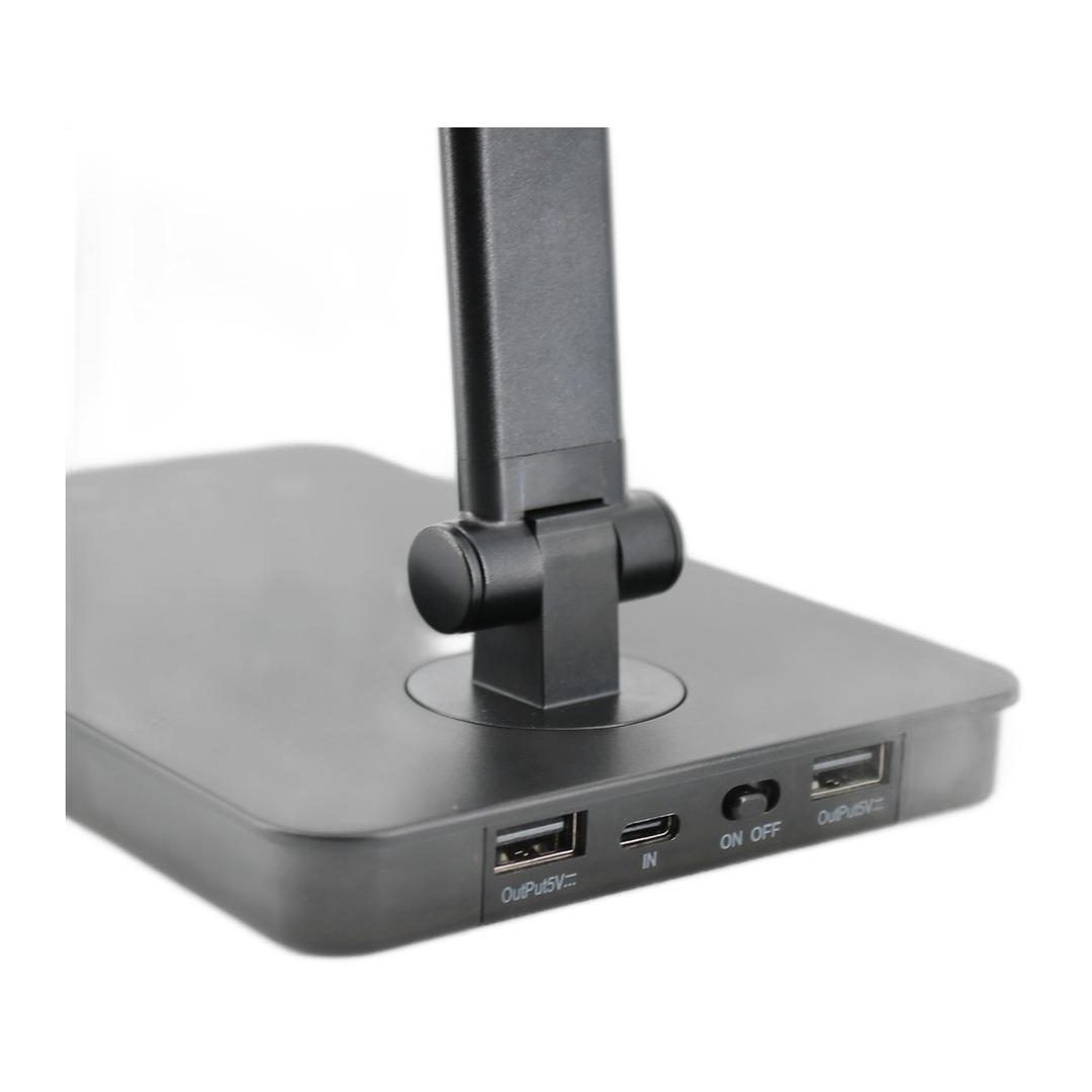 Lampe de bureau LED, 2 ports USB NOVY UNILUX - Lampe de bureau LED UNILUX NOVY noir, ports USB sur la base, détail