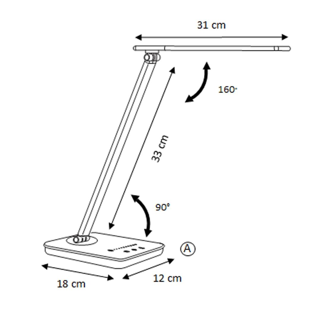 Lampe de bureau LED, 2 ports USB NOVY UNILUX - Lampe de bureau LED UNILUX NOVY noir, dimensions