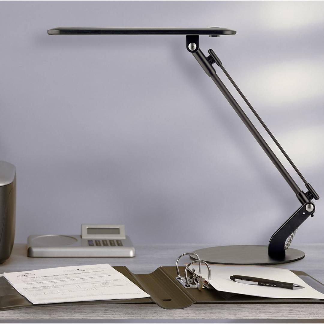 Lampe de bureau LED, socle en tôle épaisse RUMBALED UNILUX - Lampe de bureau LED UNILUX RUMBALED noir, en situation sur un bureau