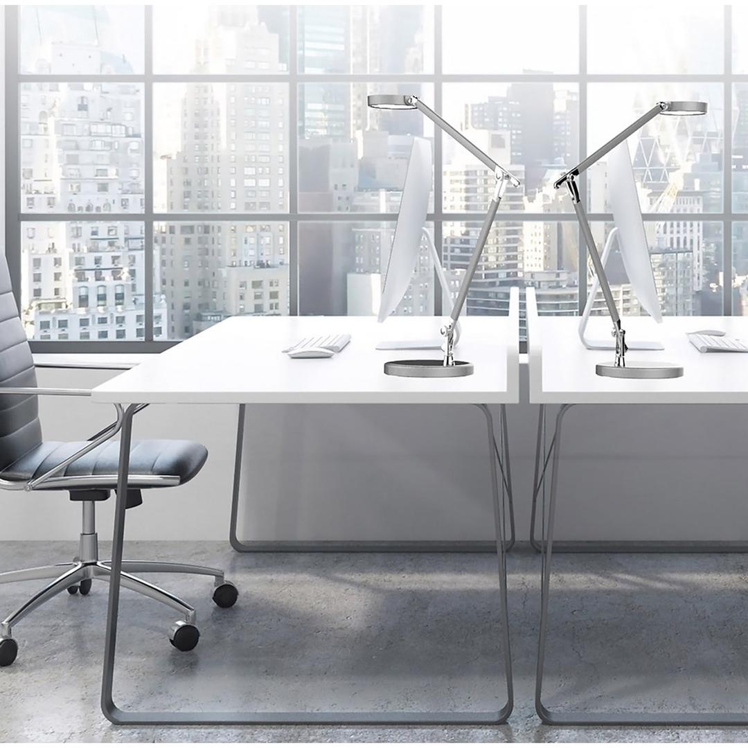 Lampe de bureau LED, bras double SENZA 2 UNILUX - Lampe de bureau LED UNILUX SENZA 2 argent, en situation sur un bureau