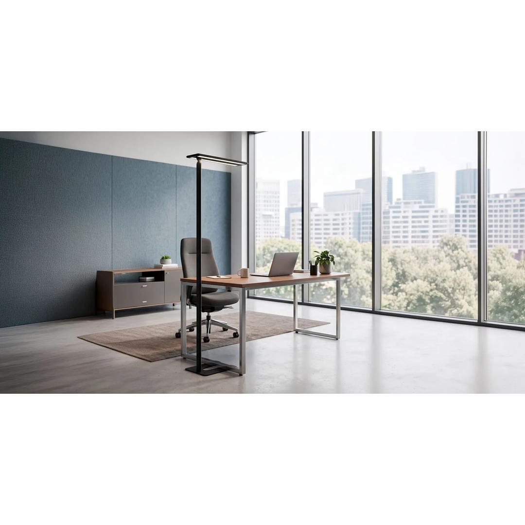Lampadaire LED de bureau, 2 têtes Larimar noir HANSA - Lampadaire Hansa Larimar noir, dans un bureau