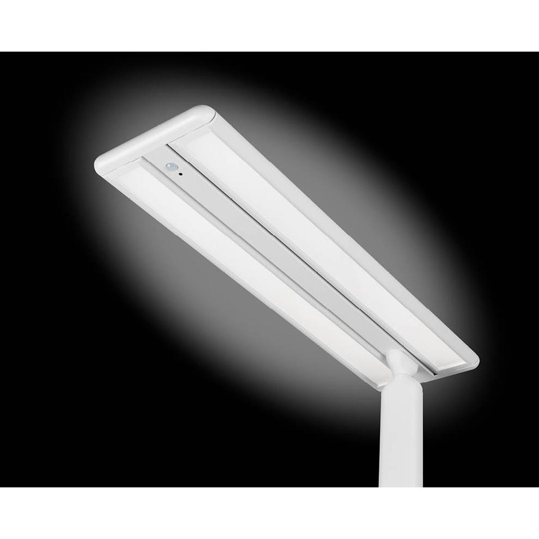 Lampadaire LED de bureau, 2 têtes Larimar blanc HANSA - Lampadaire Hansa Larimar blanc, têtes allumées