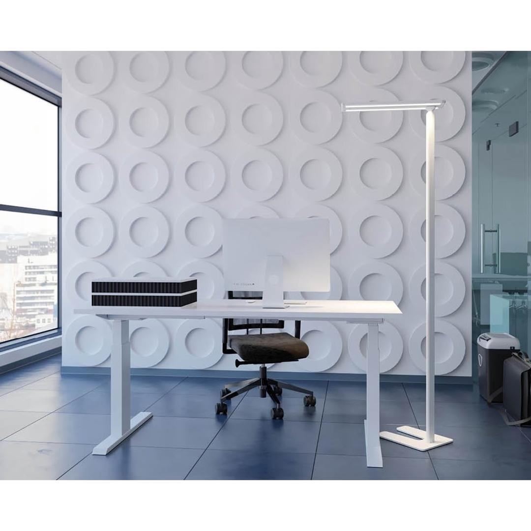Lampadaire LED de bureau, 2 têtes Larimar blanc HANSA - Lampadaire Hansa Larimar blanc, dans un bureau